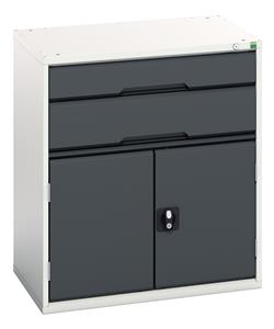 verso drawer-door cabinet with 2 drawers / cupboard. WxDxH: 800x550x900mm. RAL 7035/5010 or selected Bott Verso the Bott budget range, lighter duty lower spec cabinets cupboard